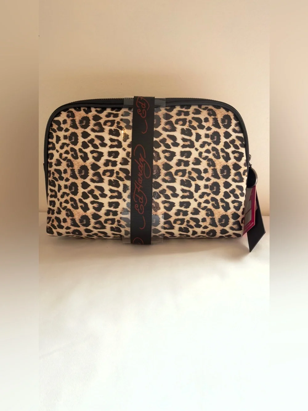 Ed Hardy Cosmetic Bag with Leopard Trim and Skull Patch 2pc Set